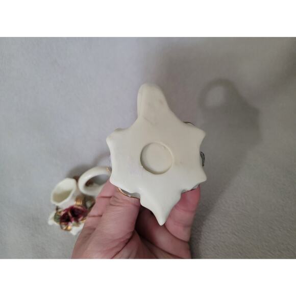 Set 2 Fall Maple Leaf Candle Stick Holder Roses Vintage Ceramic - Picture 10 of 11